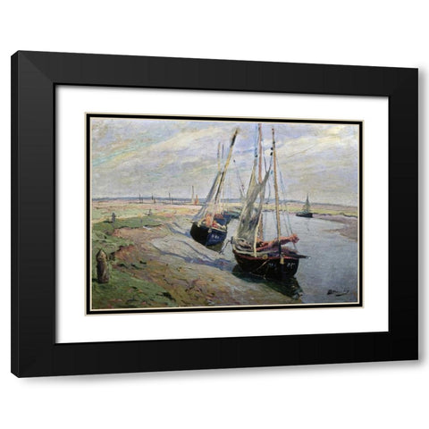 Barques de Peche Black Modern Wood Framed Art Print with Double Matting by Madeline, Paul