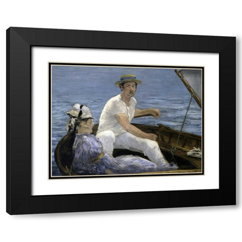 Boating Black Modern Wood Framed Art Print with Double Matting by Manet, Edouard