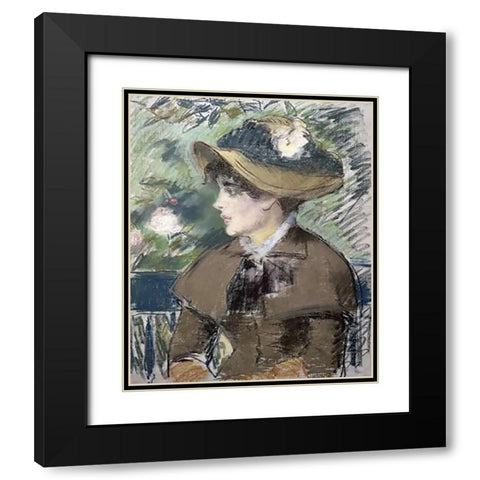 On the Bank Black Modern Wood Framed Art Print with Double Matting by Manet, Edouard