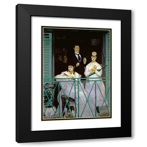 The Balcony Black Modern Wood Framed Art Print with Double Matting by Manet, Edouard