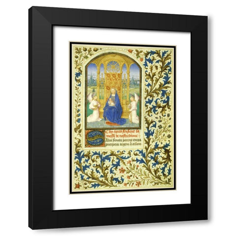 Virgin Enthroned between Angels: Book of Hours - Detail Black Modern Wood Framed Art Print with Double Matting by Marmion, Simon