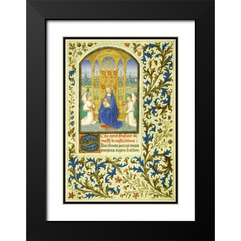 Virgin Enthroned between Angels: Book of Hours - Detail Black Modern Wood Framed Art Print with Double Matting by Marmion, Simon