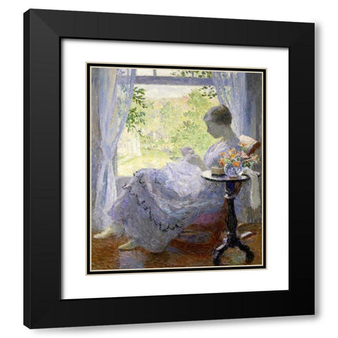 Young Woman Sewing Black Modern Wood Framed Art Print with Double Matting by Melchers, Gari