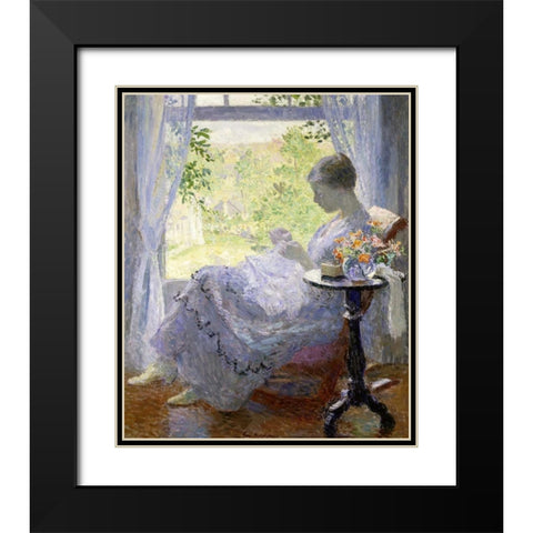Young Woman Sewing Black Modern Wood Framed Art Print with Double Matting by Melchers, Gari