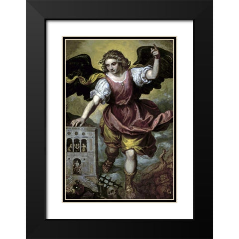 The Archangel St. Michael Black Modern Wood Framed Art Print with Double Matting by Mexican School