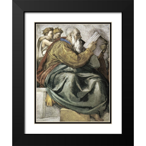 The Prophet Zechariah Black Modern Wood Framed Art Print with Double Matting by Michelangelo