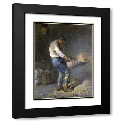 The Winnower Black Modern Wood Framed Art Print with Double Matting by Millet, Jean-Francois