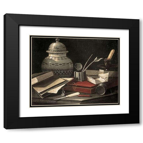 Still Life with Writing Accessories Black Modern Wood Framed Art Print with Double Matting by Monari, Cristoforo