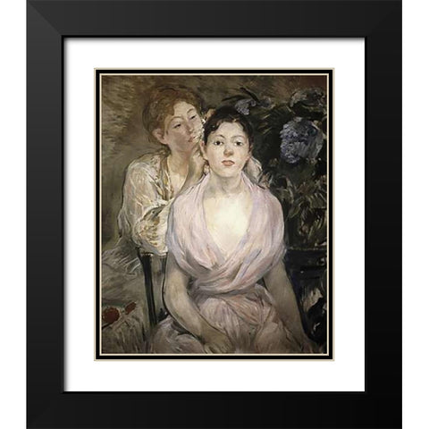 LHortensia Black Modern Wood Framed Art Print with Double Matting by Morisot, Berthe