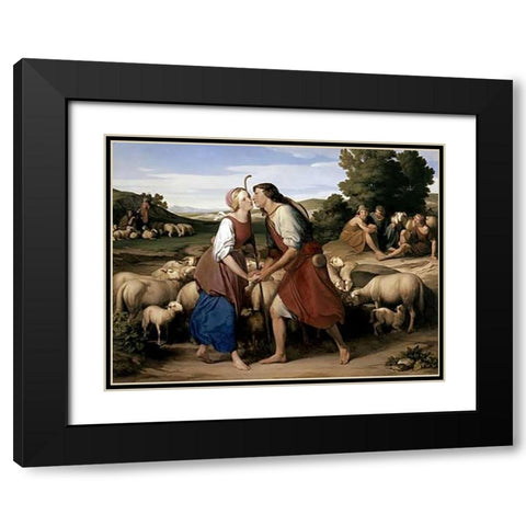 Jacob and Rachel Black Modern Wood Framed Art Print with Double Matting by Nacke, Gustav Heinrich