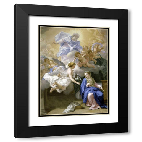 The Annunciation Black Modern Wood Framed Art Print with Double Matting by Odazzi, Giovanni