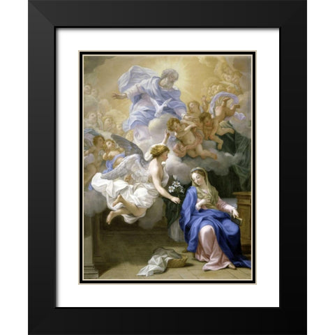 The Annunciation Black Modern Wood Framed Art Print with Double Matting by Odazzi, Giovanni