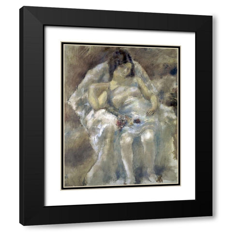 Young Girl Seated With Flowers Black Modern Wood Framed Art Print with Double Matting by Pascin, Jules