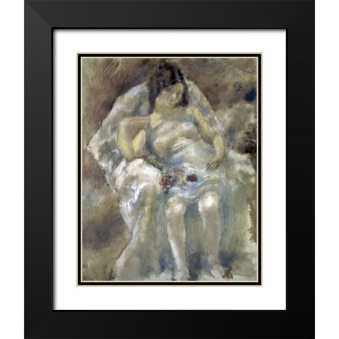 Young Girl Seated With Flowers Black Modern Wood Framed Art Print with Double Matting by Pascin, Jules