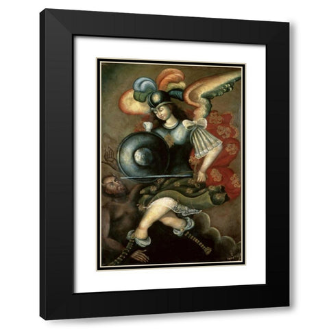 The Archangel Saint Michael Black Modern Wood Framed Art Print with Double Matting by Peruvian School