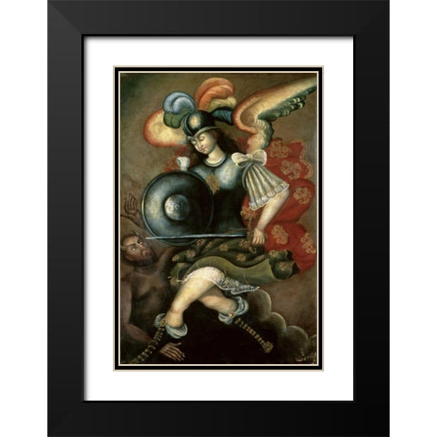 The Archangel Saint Michael Black Modern Wood Framed Art Print with Double Matting by Peruvian School
