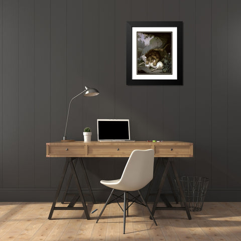 A Lion Attacking a Goat Black Modern Wood Framed Art Print with Double Matting by Peter, Wenzel