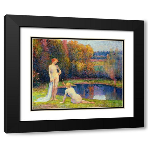Les Baigneuses Black Modern Wood Framed Art Print with Double Matting by Petitjean, Hippolyte