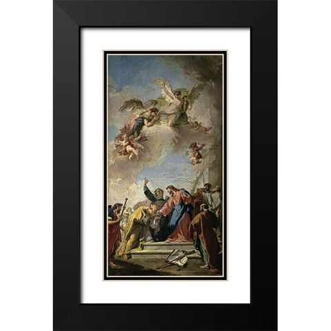 Museumist Giving the Keys of Paradise to St. Peter Black Modern Wood Framed Art Print with Double Matting by Pittoni, Giovanni Battista