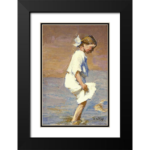 Wading at the Shore Black Modern Wood Framed Art Print with Double Matting by Potthast, Edward Henry