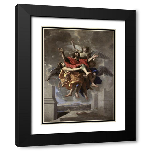 Ecstasy of St. Paul Black Modern Wood Framed Art Print with Double Matting by Poussin, Nicolas