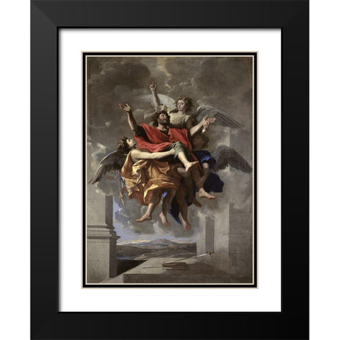 Ecstasy of St. Paul Black Modern Wood Framed Art Print with Double Matting by Poussin, Nicolas