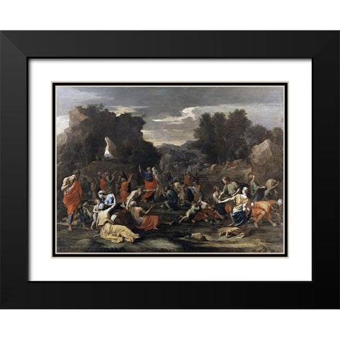 Manna from Heaven Black Modern Wood Framed Art Print with Double Matting by Poussin, Nicolas