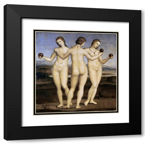 The Three Graces Black Modern Wood Framed Art Print with Double Matting by Raphael