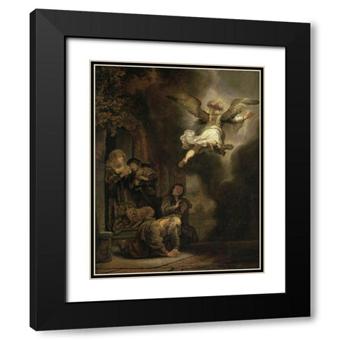 Archangel Raphael Leaving the Family of Tobias Black Modern Wood Framed Art Print with Double Matting by Van Rijn, Rembrandt