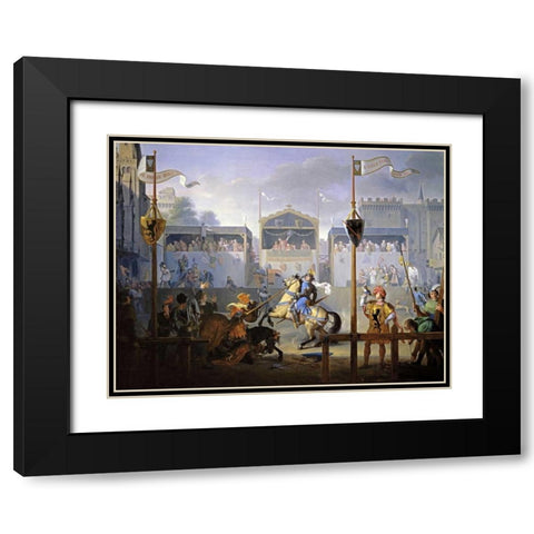 A Fourteenth Century Tournament Black Modern Wood Framed Art Print with Double Matting by Revoil, Pierre Henri