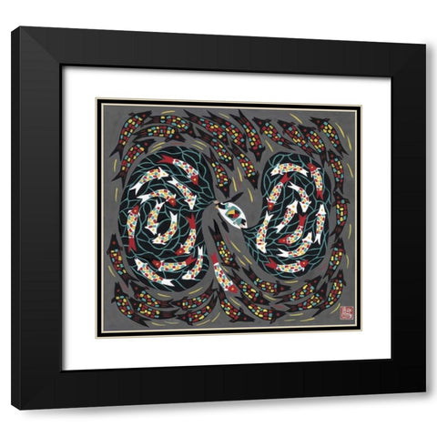 Harvesting Fish Black Modern Wood Framed Art Print with Double Matting by Rong, Zhang Shu