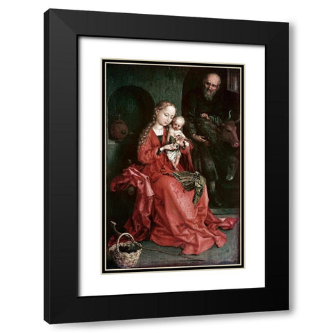 The Holy Family Black Modern Wood Framed Art Print with Double Matting by Schongauer, Martin