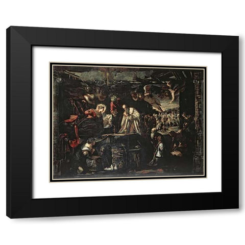 Adoration of the Magi Black Modern Wood Framed Art Print with Double Matting by Tintoretto, Jacopo