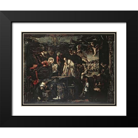 Adoration of the Magi Black Modern Wood Framed Art Print with Double Matting by Tintoretto, Jacopo
