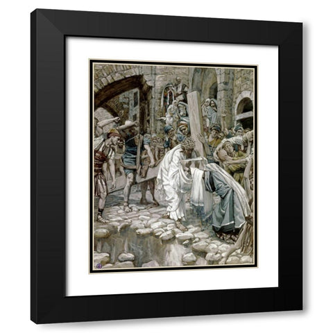 A Holy Woman Wipes the Face of Jesus Black Modern Wood Framed Art Print with Double Matting by Tissot, James Jacques