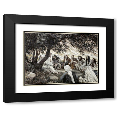 Christs Exhortation To The Twelve Apostles Black Modern Wood Framed Art Print with Double Matting by Tissot, James Jacques