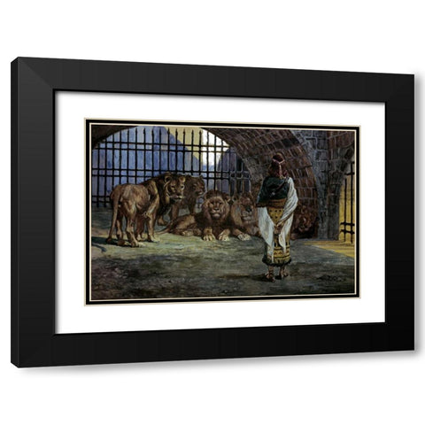 Daniel in the Lions Den Black Modern Wood Framed Art Print with Double Matting by Tissot, James Jacques