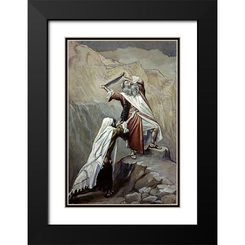 Moses Destroys the Tablets of the Ten Commandments Black Modern Wood Framed Art Print with Double Matting by Tissot, James
