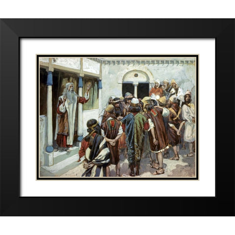 Moses Speaks to the People Black Modern Wood Framed Art Print with Double Matting by Tissot, James Jacques