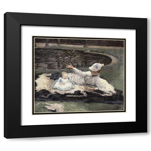 Mrs. Newton with a Child by a Pool Black Modern Wood Framed Art Print with Double Matting by Tissot, James