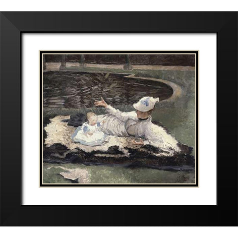 Mrs. Newton with a Child by a Pool Black Modern Wood Framed Art Print with Double Matting by Tissot, James