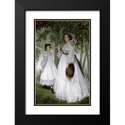Portrait in a Park Black Modern Wood Framed Art Print with Double Matting by Tissot, James Jacques