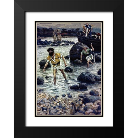 The Calling of James and John Black Modern Wood Framed Art Print with Double Matting by Tissot, James