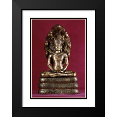 Buddha Sheltered by the Cobra - Style of Angkor Wat Black Modern Wood Framed Art Print with Double Matting by Unknown