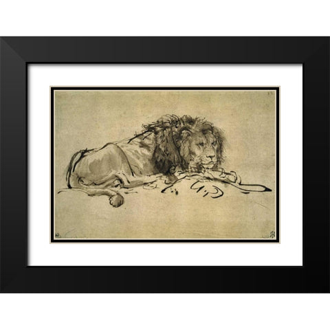 Lion Black Modern Wood Framed Art Print with Double Matting by Van Rijn, Rembrandt