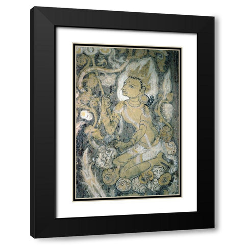 Pagan Fresco, Burma Black Modern Wood Framed Art Print with Double Matting by Unknown