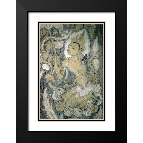 Pagan Fresco, Burma Black Modern Wood Framed Art Print with Double Matting by Unknown