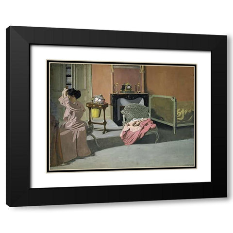 Lady Doing Her Hair Black Modern Wood Framed Art Print with Double Matting by Vallotton, Felix