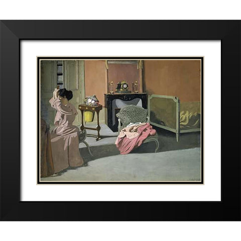 Lady Doing Her Hair Black Modern Wood Framed Art Print with Double Matting by Vallotton, Felix