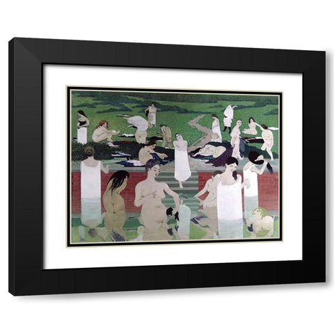 Le Bain Au Soir dEte Black Modern Wood Framed Art Print with Double Matting by Vallotton, Felix